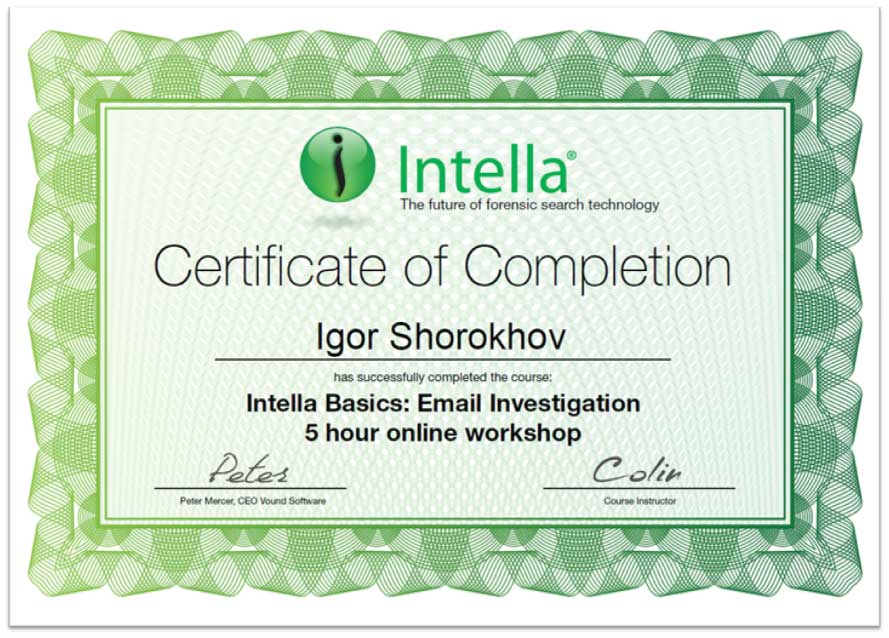 Intella Basic Email Investigation Certificate